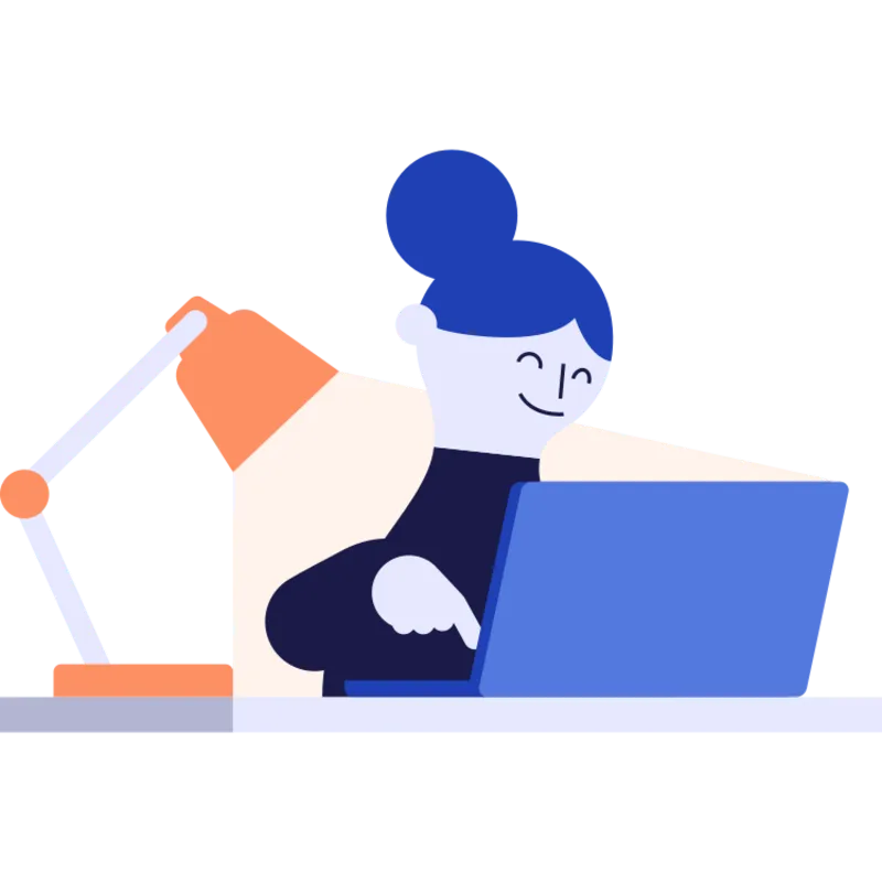 Ilustration över person framför dator
