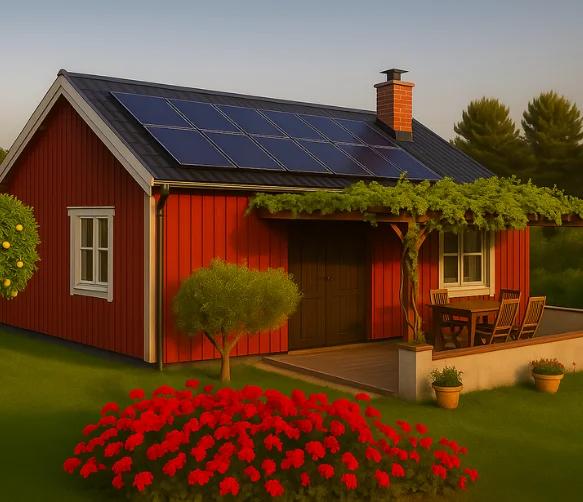 Hus med solpaneler
