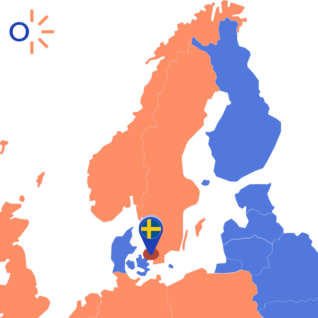 sverigekarta med platsnål på helsingborg